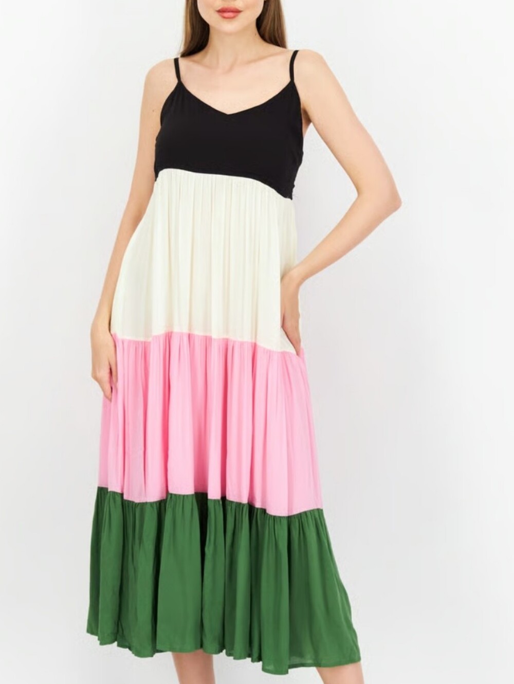 Kate Spade Bow Solids Tiered Midi Dress Size M Colorblock Pink & Green Preppy